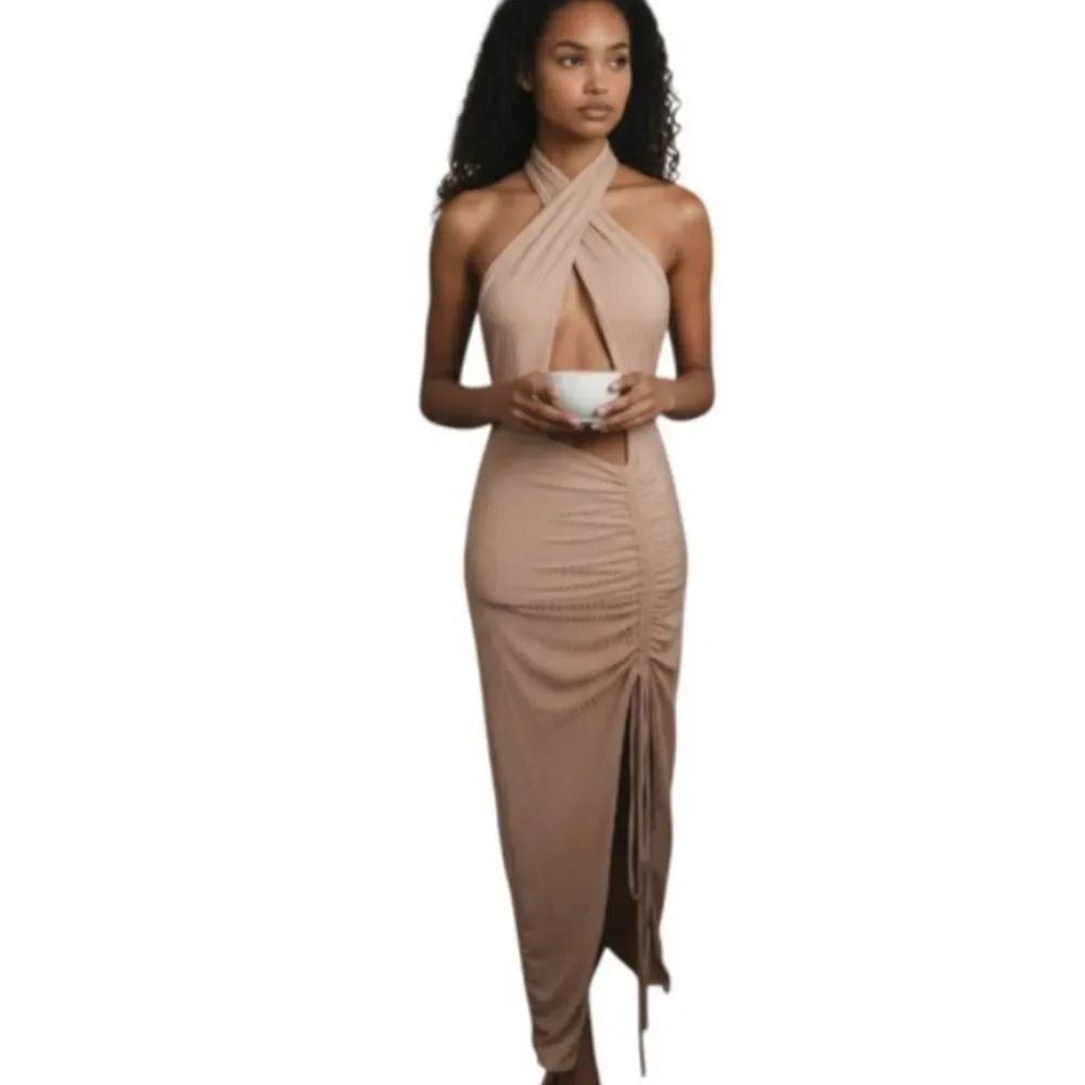 Lilyful Elegant Nude Halter Dress Sz.S EUC .